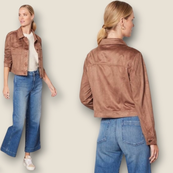 NWT EVEREVE Romy Jacket Faux Suede Cropped Chestnut Brown Medium NEW - Picture 2 of 12
